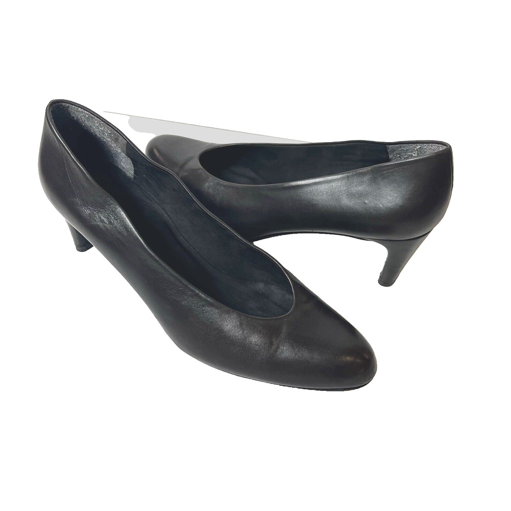 Stuart Weitzman Brown Leather Slip On Pumps Womens Size 11.5-12 Mid Heel Shoes